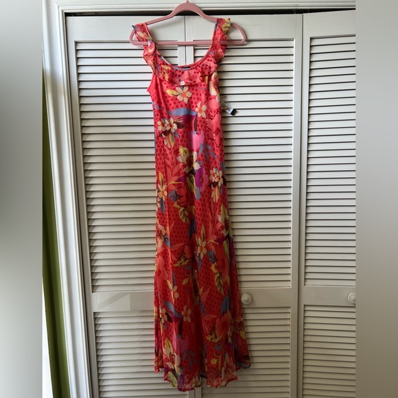 NWT Chaudry by Raga Pink Floral Maxi Dress M | Sequin Embellished, Ruffle Straps - Picture 1 of 10